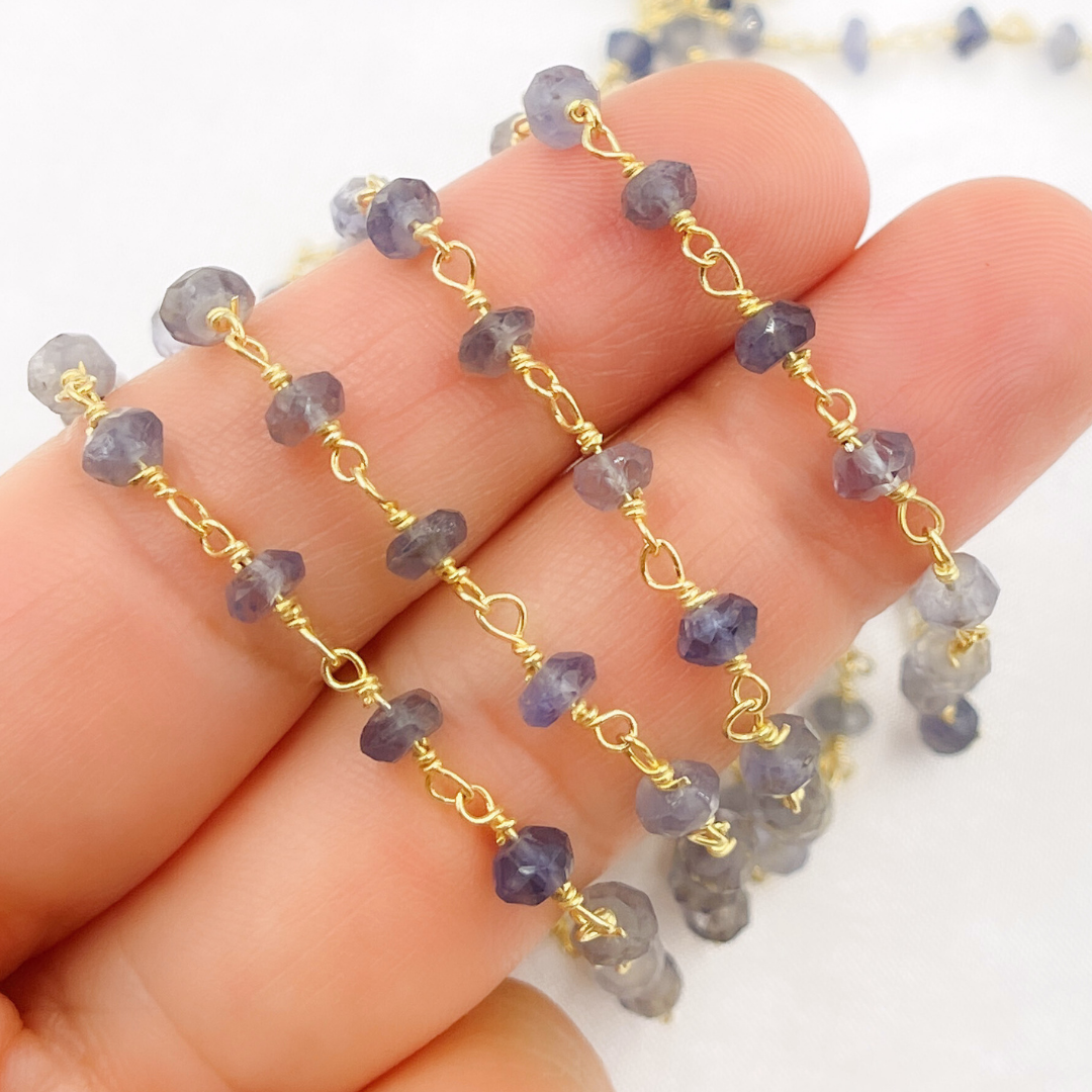 Iolite Gold Plated 925 Sterling Silver Wire Chain. IOL1