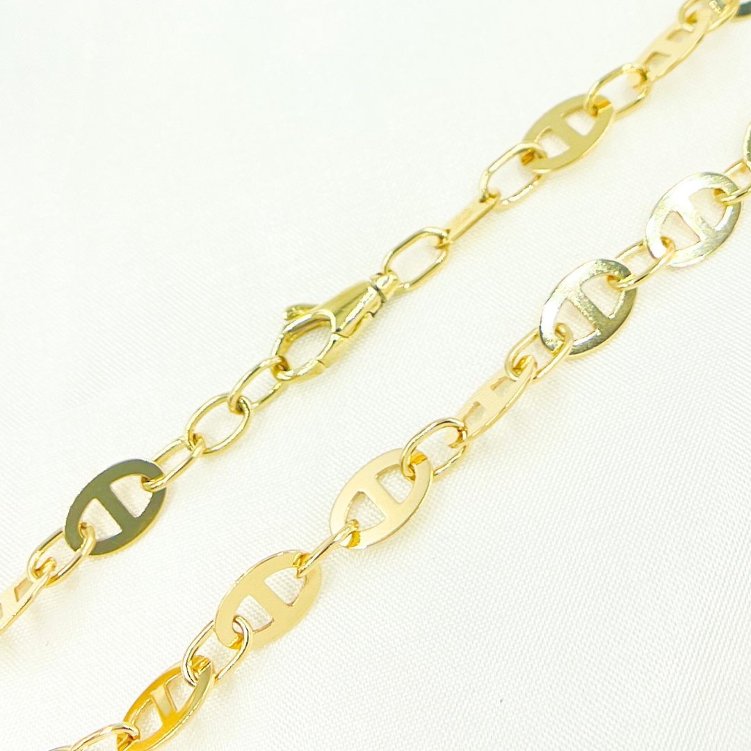 501108MGG. 14k Solid Yellow Gold Flat Mariner Link Chain