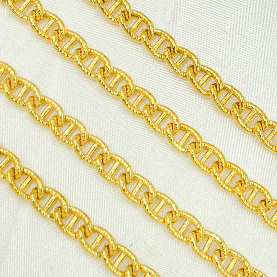 Gold Plated 925 Sterling Silver Textured Curb Marina Chain. V47GP