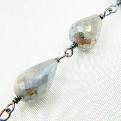 Coated Labradorite Pear Shape Oxidized Wire Chain