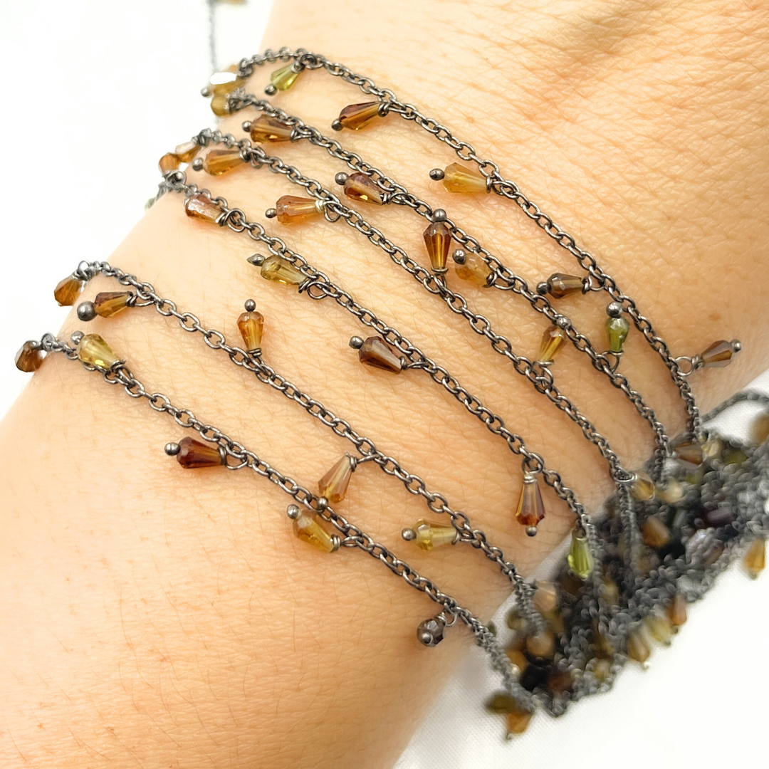 Multi Tourmaline Drop Dangle Oxidized Wire Chain