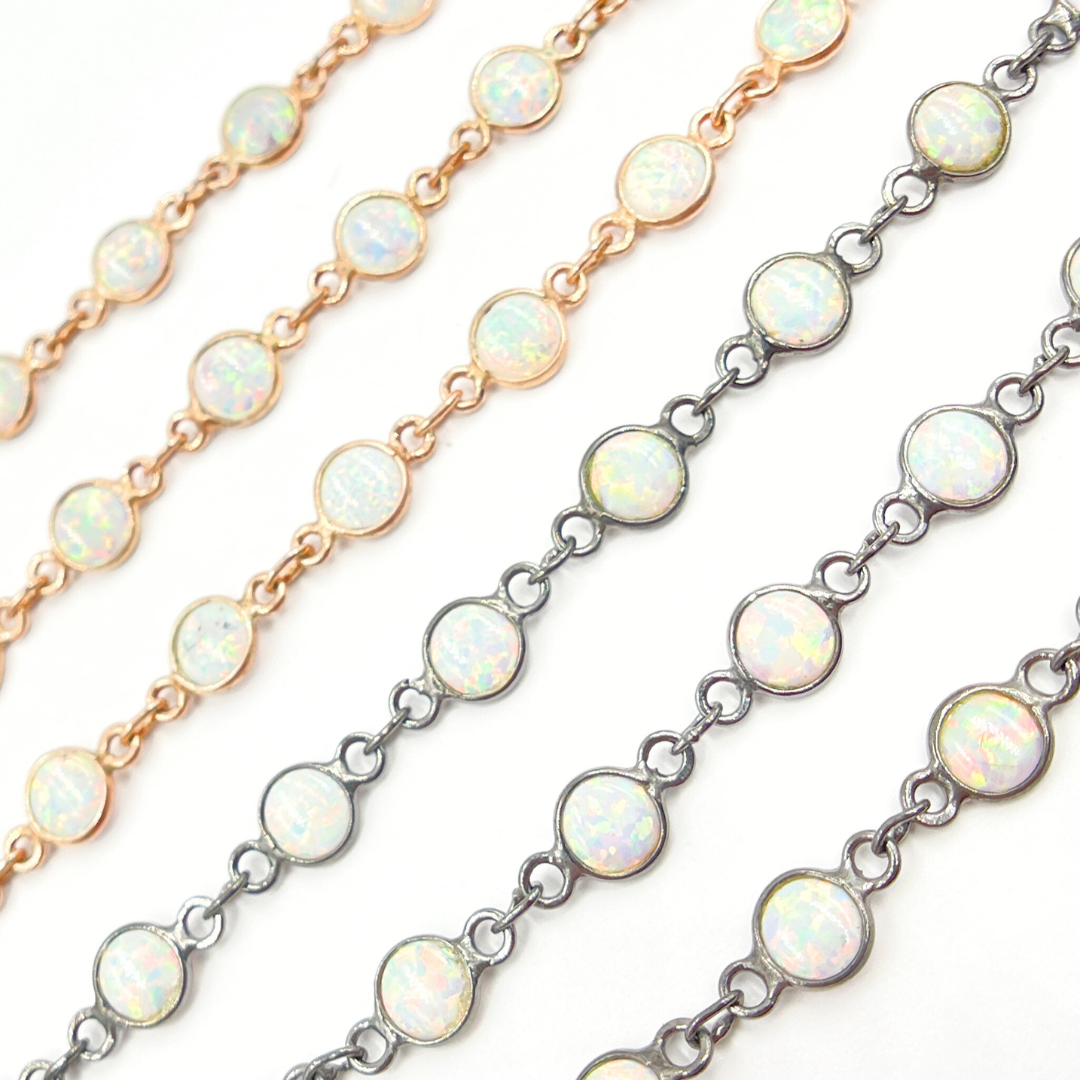 Created White Opal Round Shape Connected Chain