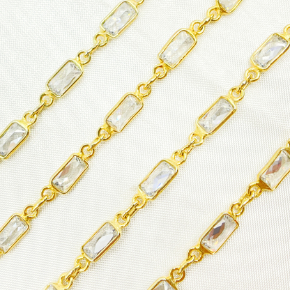 Cubic Zirconia Rectangle Shape Connected Chain