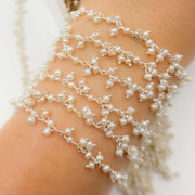 Pearl Cluster Dangle Sterling Silver Wire Chain