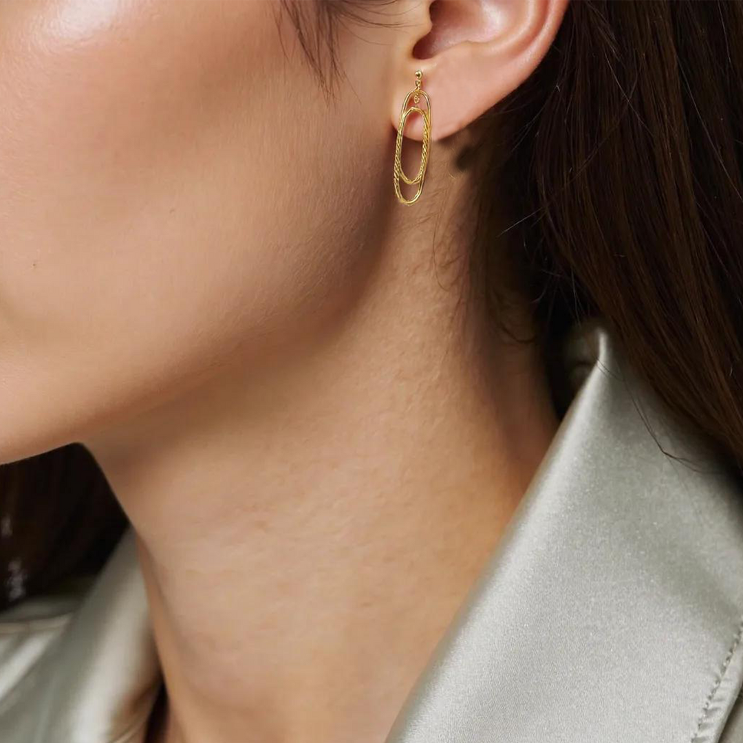 15850022130. 14K Solid Gold Smooth and Textured Tube Hollow Oval Dangle Leverback Earrings