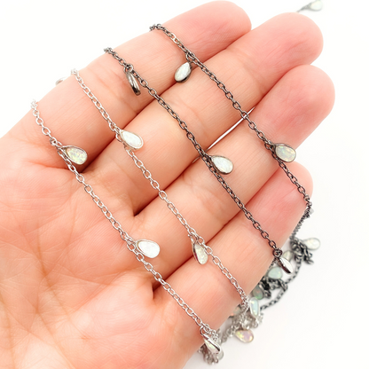 Created White Opal Tear Drop Shape Dangle Chain