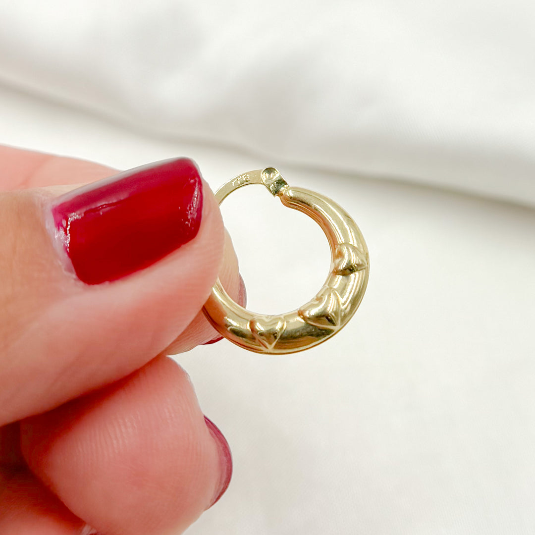 GER175. 14K Solid Gold Heart Hollow Hoops