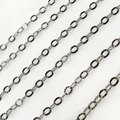 Black Rhodium Sterling Silver Diamond Cut Cable Chain