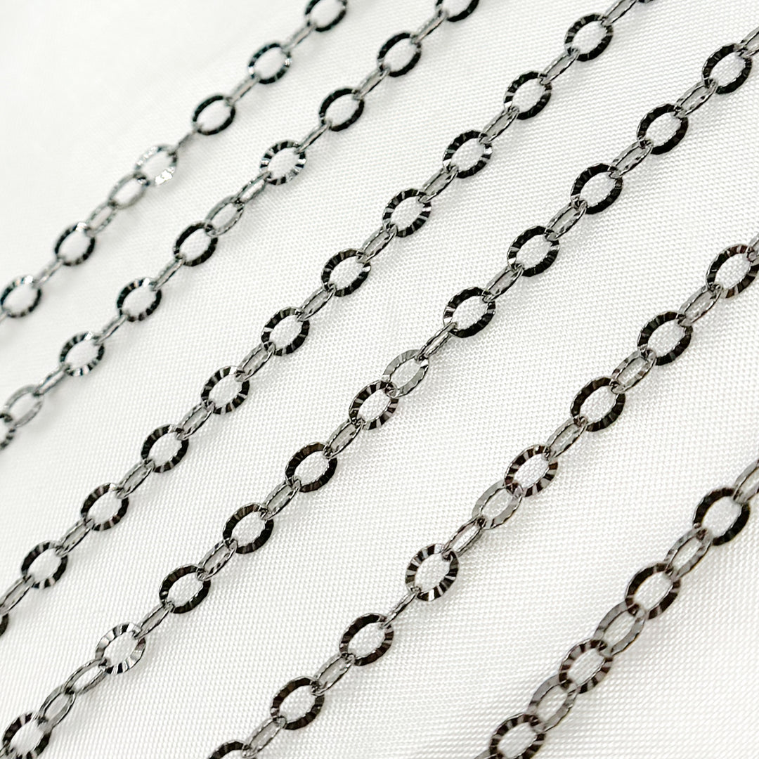 V188BR. Black Rhodium Sterling Silver Diamond Cut Cable Chain