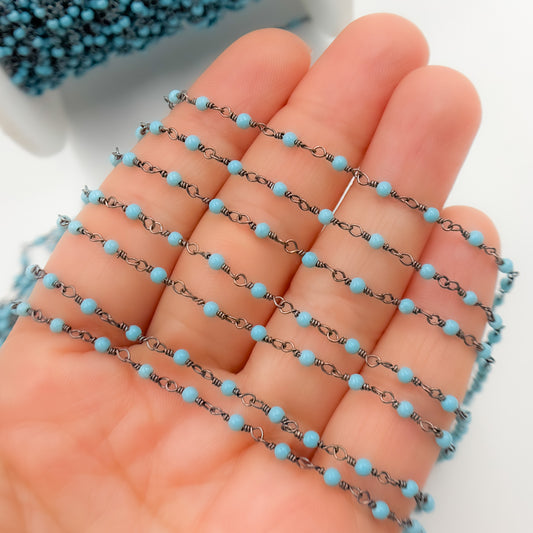 Turquoise Wire Wrap Chain made with Black Rhodium 925 Sterling Silver