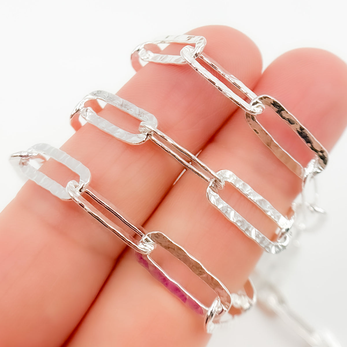 Sterling Silver Hammered Paperclip Link Chain