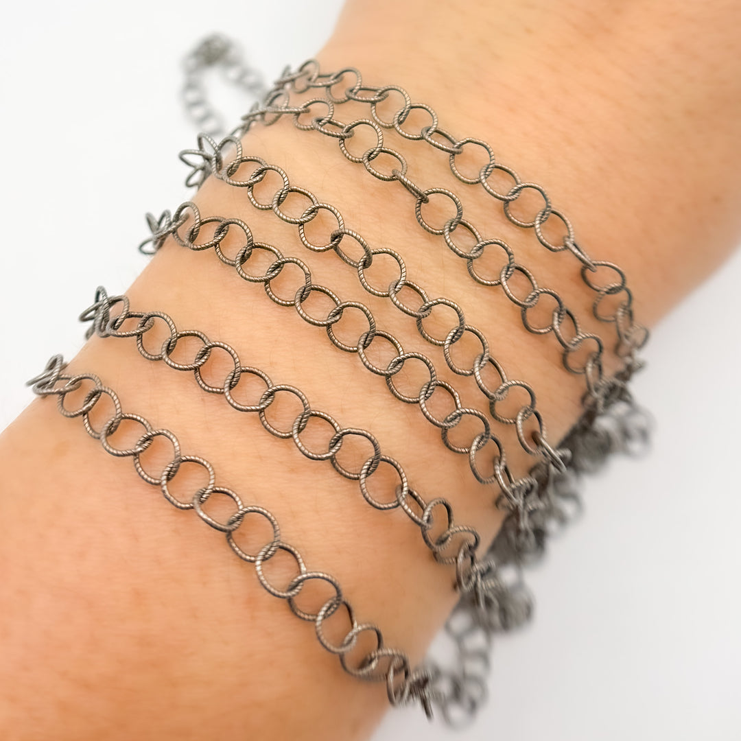 Oxidized Sterling Silver Twisted Round Link Chain