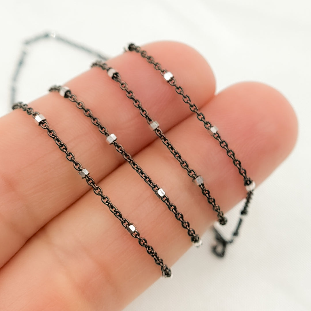 Z36SB2F. Black Rhodium Sterling Silver Chain with Silver Cubes