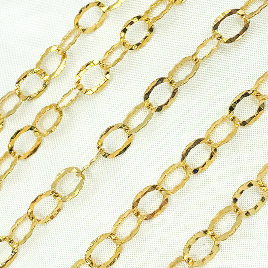 Y97GP. Gold Plated 925 Sterling Silver Hammered Round Link Chain