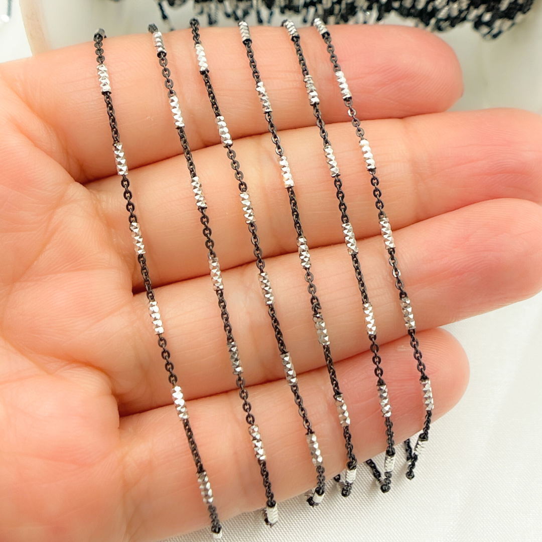 Black Rhodium Sterling Silver Satellite Diamond Cut Tube Chain