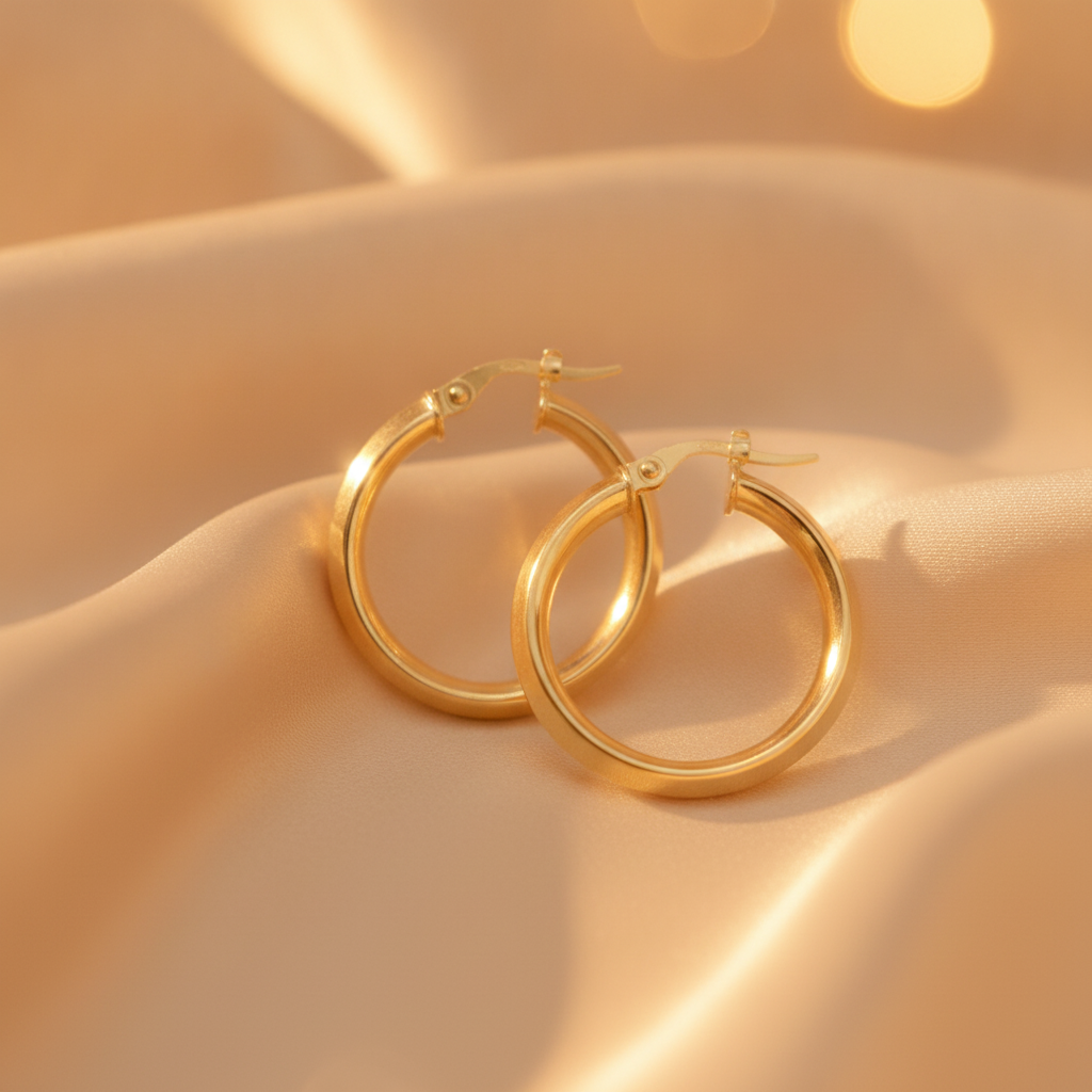 15850024668.  14K Solid Gold Fancy Round Hollow Hoop Earrings