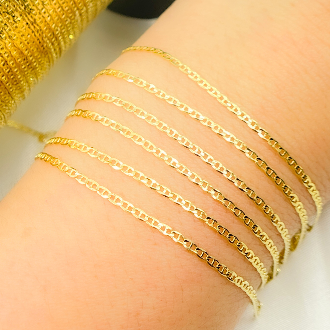 14k Solid Gold Flat Marina Link Chain
