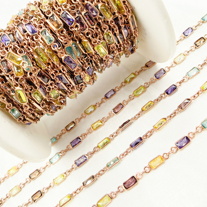 Multi Color Cubic Zirconia Rectangular Shape Connected Chain
