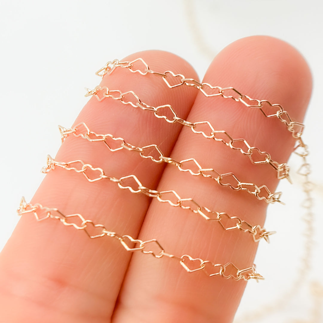 14K Yellow Solid Gold Heart Link Chain