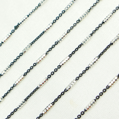 Black Rhodium Sterling Silver Satellite Diamond Cut Tube Chain