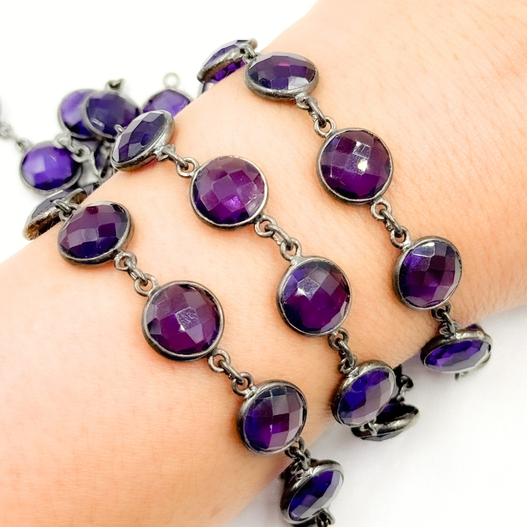 Amethyst Round Shape Bezel Oxidized Wire Chain. AME5