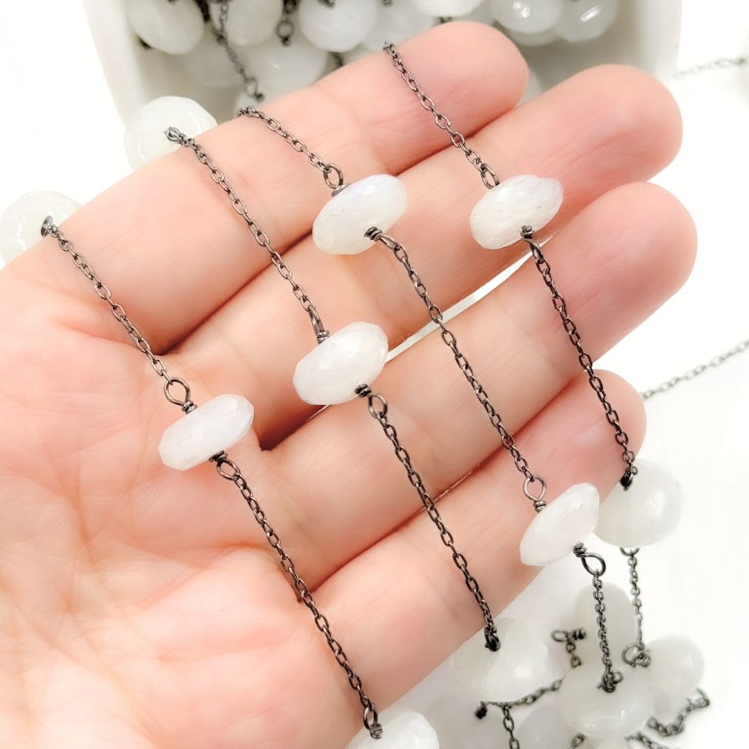 White Moonstone Oxidized Connected Wire Chain. WMS4