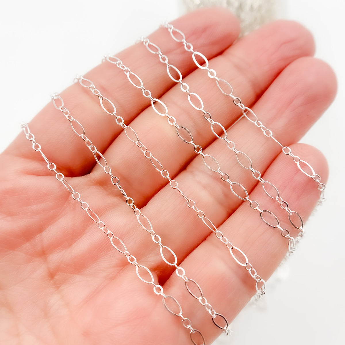 Sterling Silver Long and Short Flat Oval Link Chain