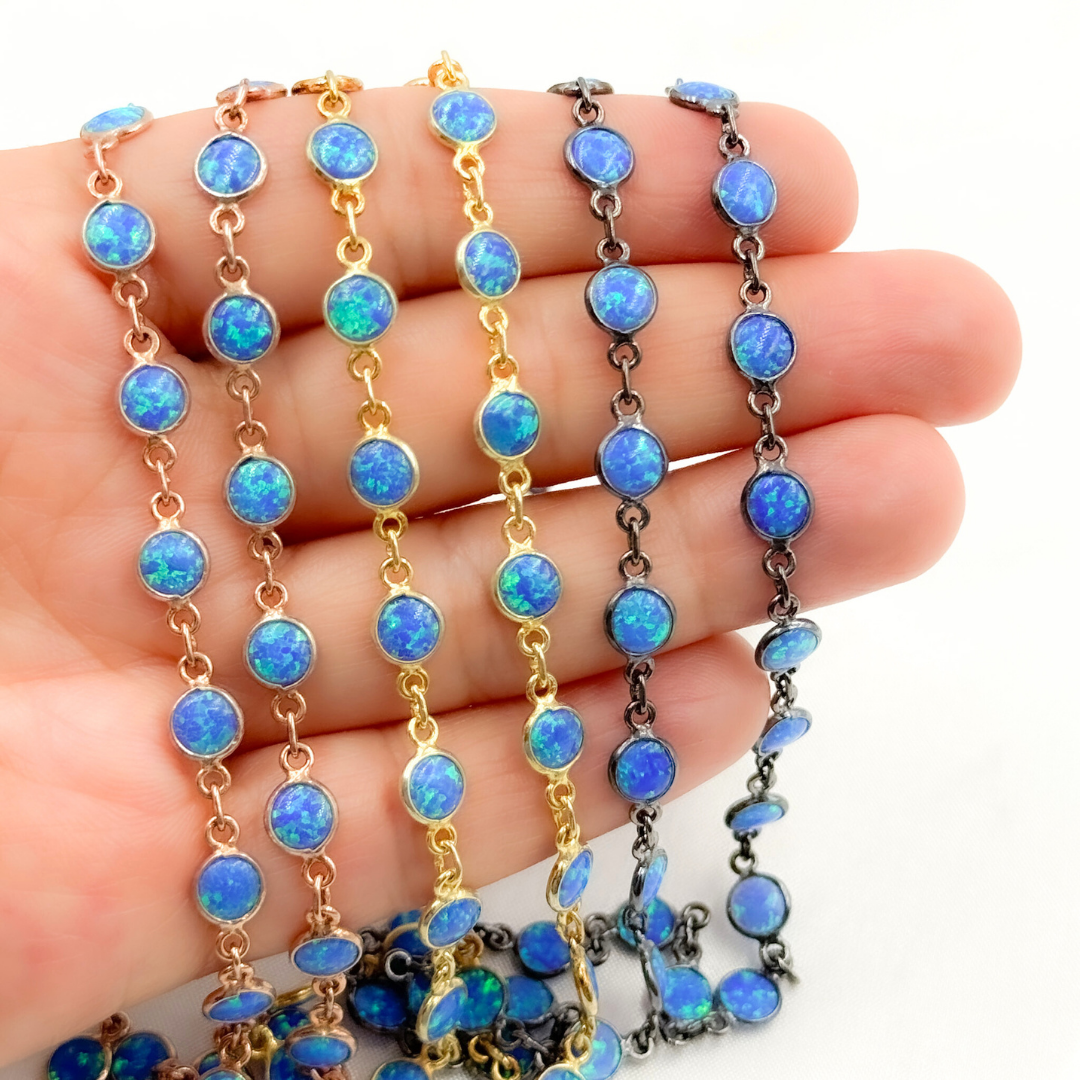 Created Blue Opal Round Shape Connected Chain