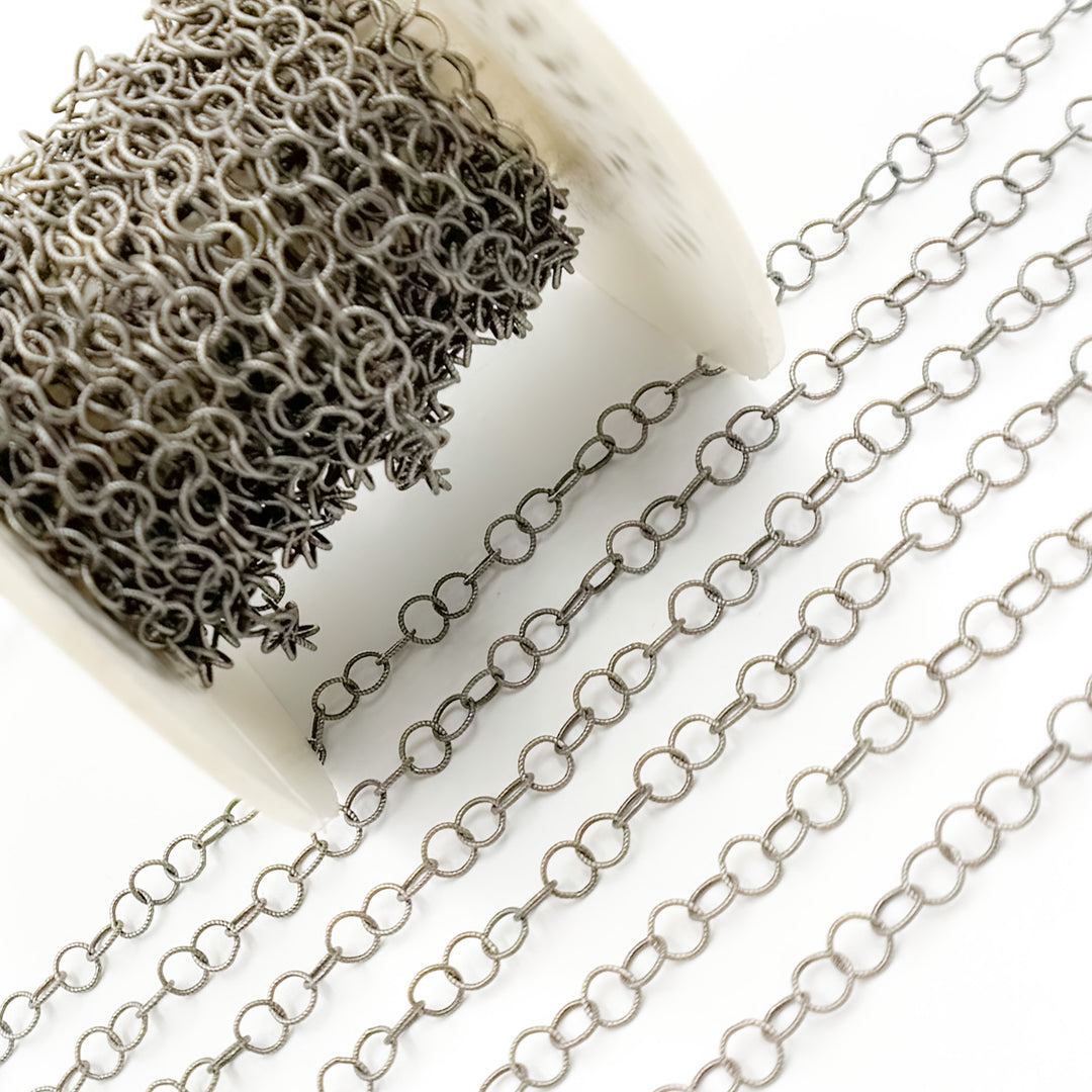 Oxidized Sterling Silver Twisted Round Link Chain