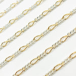 Load image into Gallery viewer, XM/3831C. 14K Gold Filled &amp; Sterling Silver Figaro Link Chain – Long Gold, Short Silver Pattern