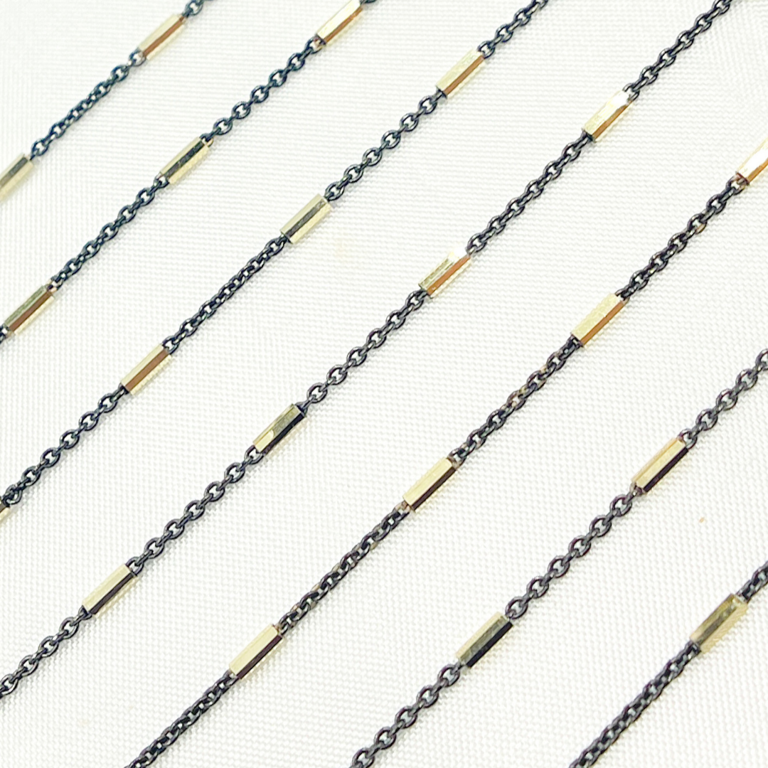 Z9GB1F. Oxidized 925 Sterling Silver Satellite Gold Plated Tube Necklace.