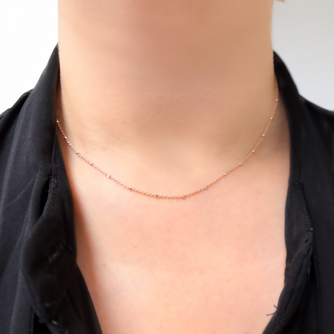 Sterling Silver Rose Satellite Chain with Silver Cube
