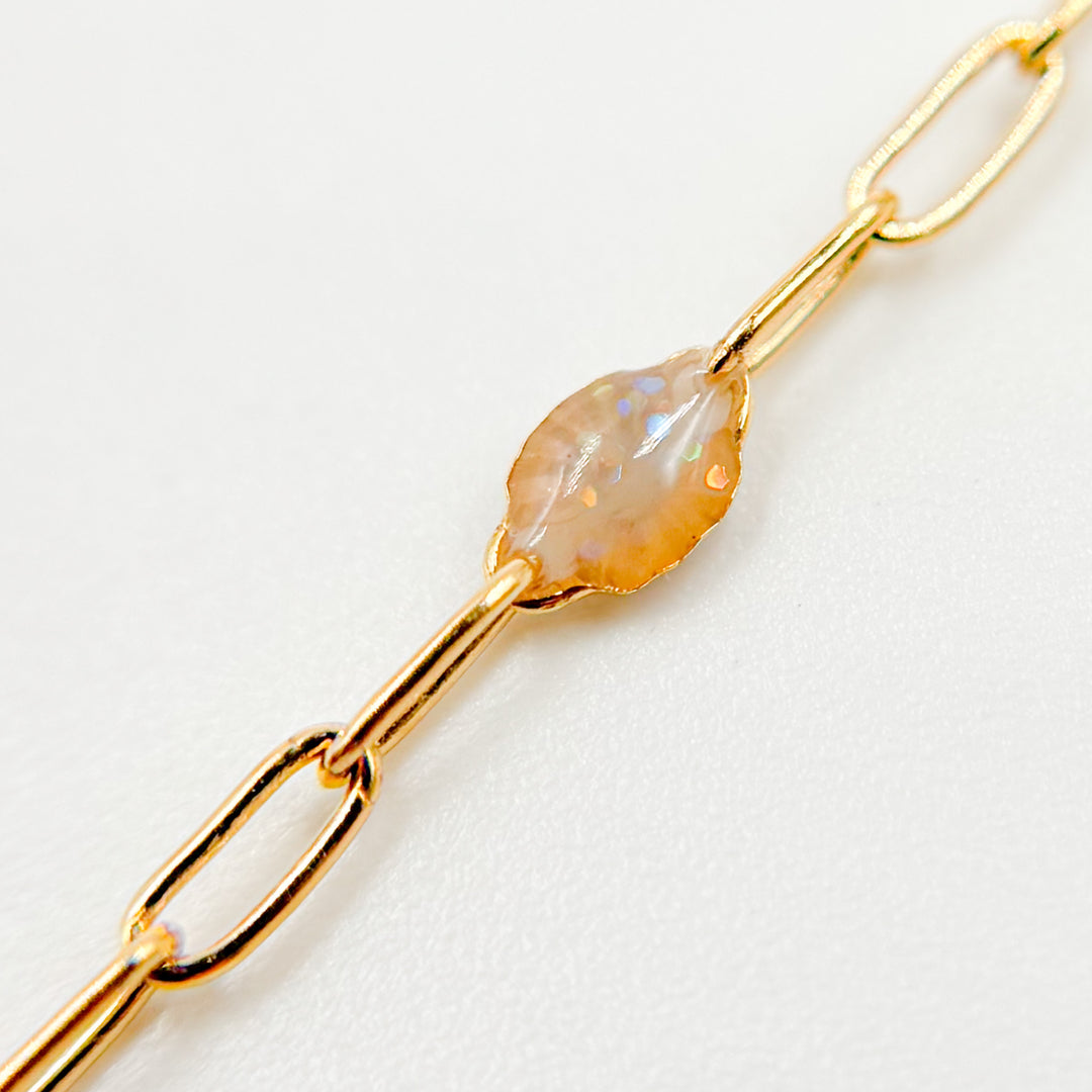 Gold Filled Golden Shade Color Opal Enamel Cable Chain