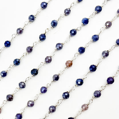 Coated Blue Quartz Sterling Silver Wire Wrap Chain