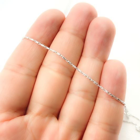 14K Solid White Gold Diamond Cut Bar Chain