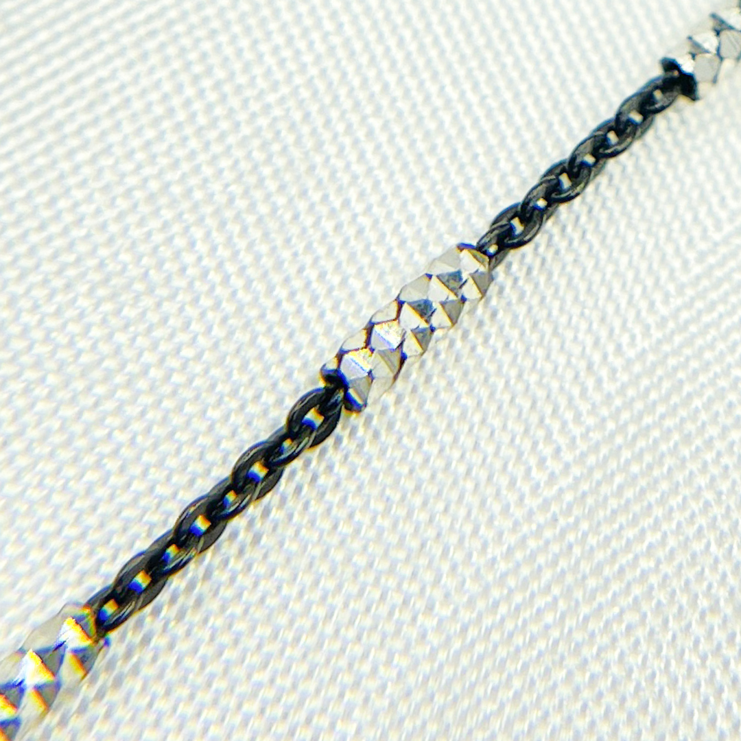 Black Rhodium 925 Sterling Silver Satellite Diamond Cut Tube Chain. Z69SB