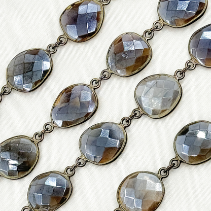 Coated Grey Moonstone Organic Shape Bezel Oxidized Wire Chain.