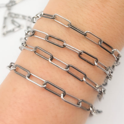 Black Rhodium Sterling Silver Smooth Paperclip Chain