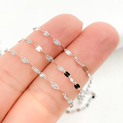 14K Solid White Gold Flat Marina Chain