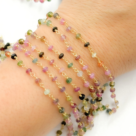 Multi Tourmaline Gold Plated Wire Chain