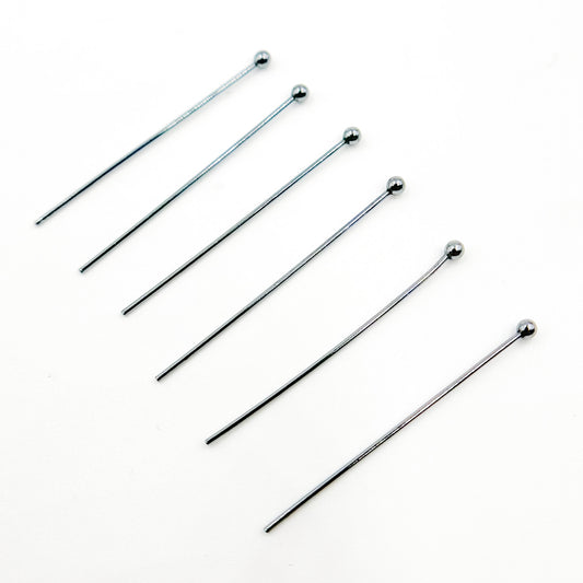 24 Gauge Black Rhodium Sterling Silver Ball 2 Inch Headpin