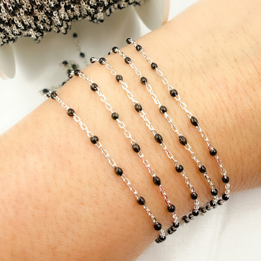 Sterling Silver Black Color Enamel Chain