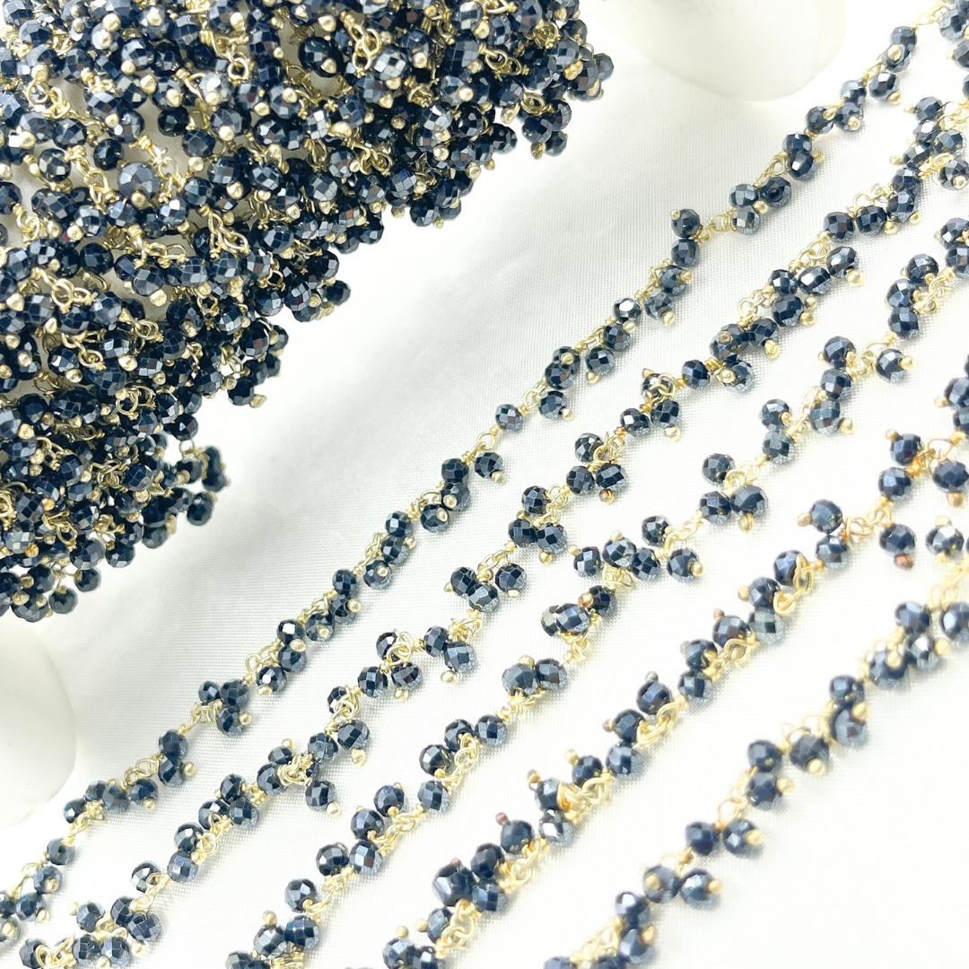 Coated Back Spinel Cluster Dangle Gold Plated Wire Chain.