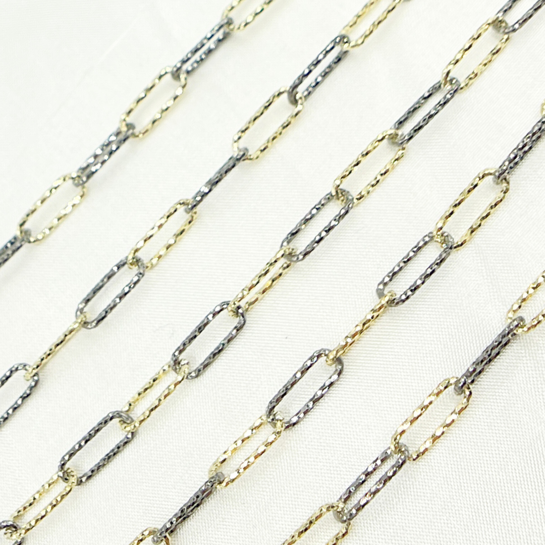 Gold Plated and Black Rhodium Sterling Silver Diamond Cut Paperclip Chain