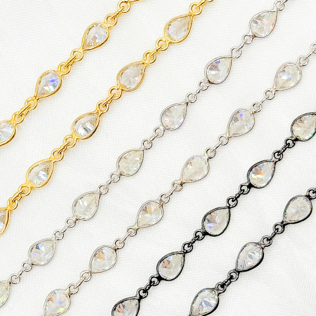 Cubic Zirconia Pear Shape Connected Chain