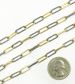 Load image into Gallery viewer, V41GB. Gold Plated &amp; Black Rhodium Sterling Silver Smooth &amp; Diamond Cut Paperclip Chain
