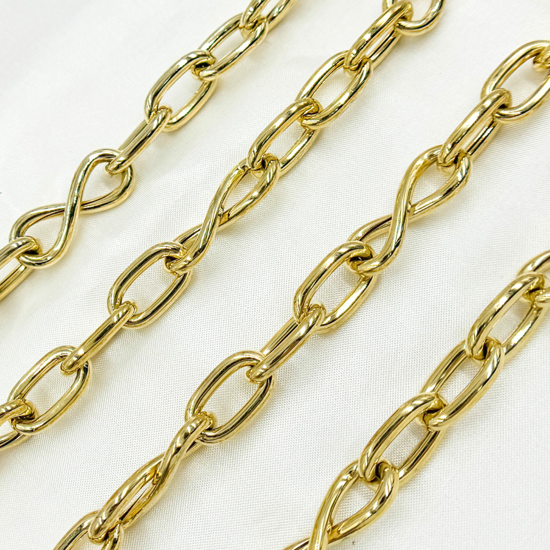 566MTGP. Gold Plated 925 Sterling Silver Hollow Smooth Oval & Infinity Links Chain