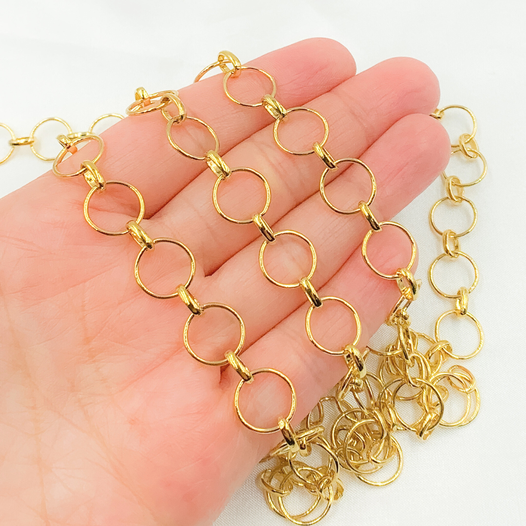 V156GP. Gold Plated 925 Sterling Silver Round Links Chain