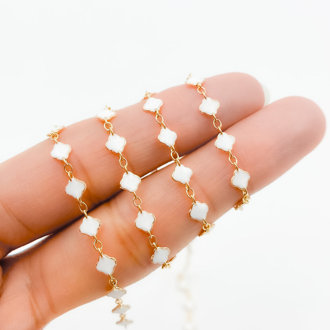 V315ENGF. 14K Gold Filled Enamel Clover Link Chains