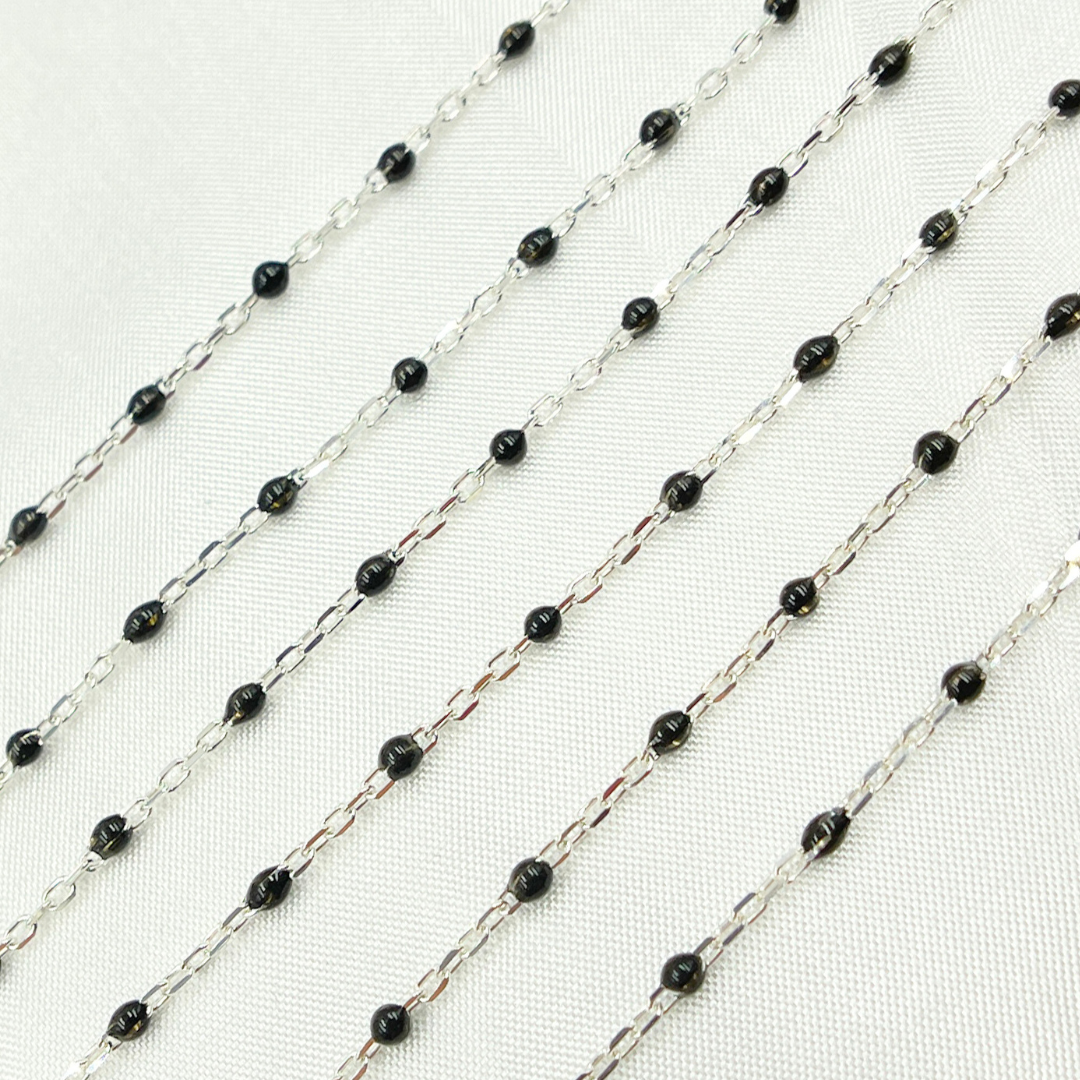 Sterling Silver Black Color Enamel Chain